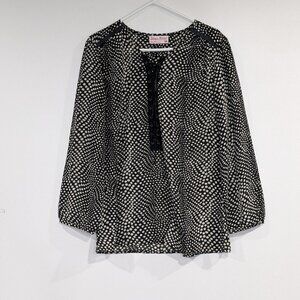 Tango Mango Collection Sheer Spotted Blouse with Ties Black White Size 1X